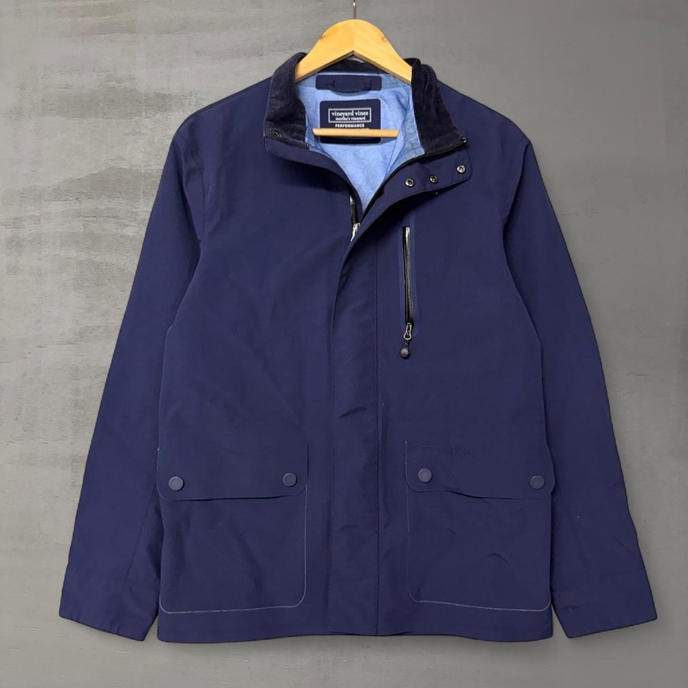 Vineyard Vines Performance Tech Jacket Blue Corduroy Collar‎ Waterproof Small